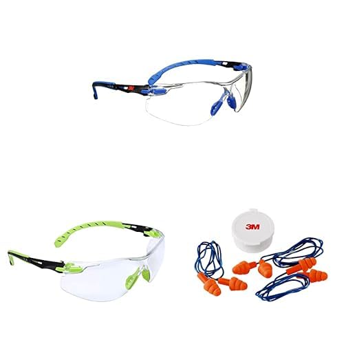 3M Safety Glasses, 2-Pair Corded Reusable Earplug, 3-Pair with Case, Orange/Blue