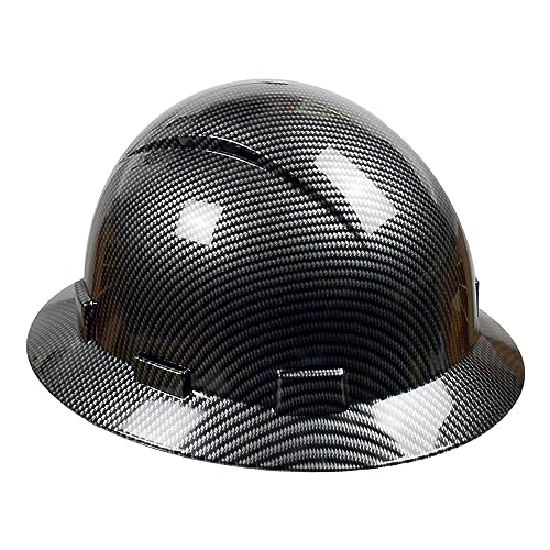 Full Brim Hard Hat - OSHA Safety Helmet Durable Lightweight Carbon Fiber Hard Hat, 6-Point Ratchet Suspension Protective Gear for Men and Women (Matte Black, Standard)