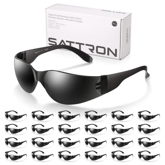 24 Pack of Tinted Safety Glasses (Protective Safety Sunglasses) Ploycarbonate Dark Smoke Lenses for UV Protection, Scratch & Impact Resistant, Perfect for Construction, Outdoor Work, Shooting and More