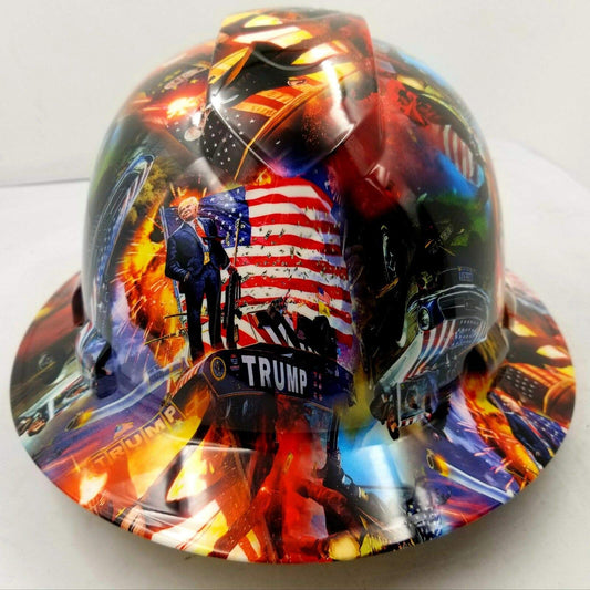 Wet Works Imaging Customized Pyramex Full Brim Trump Hard HAT with Ratcheting Suspension Custom LIDS Crazy Sick Construction PPE